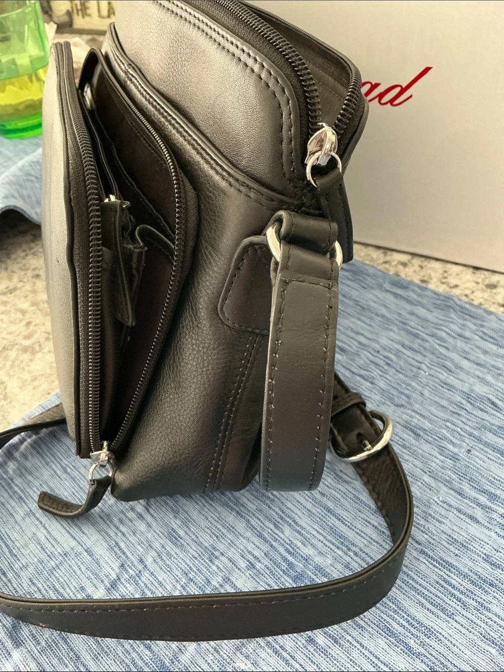 ili New York genuine leather black Crossbody Bag with many pockets